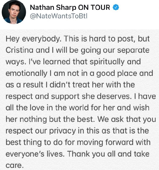 Nathan Sharp Breakup Tweet