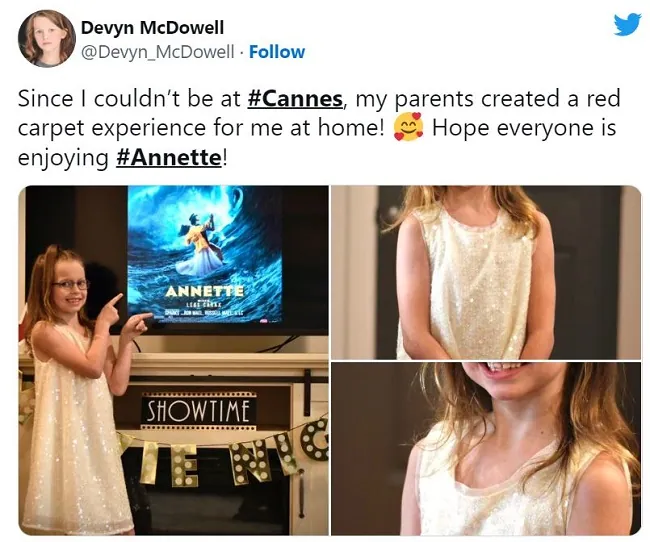 Devyn McDowell's parents created a red carpet experience for 'Annette' at home